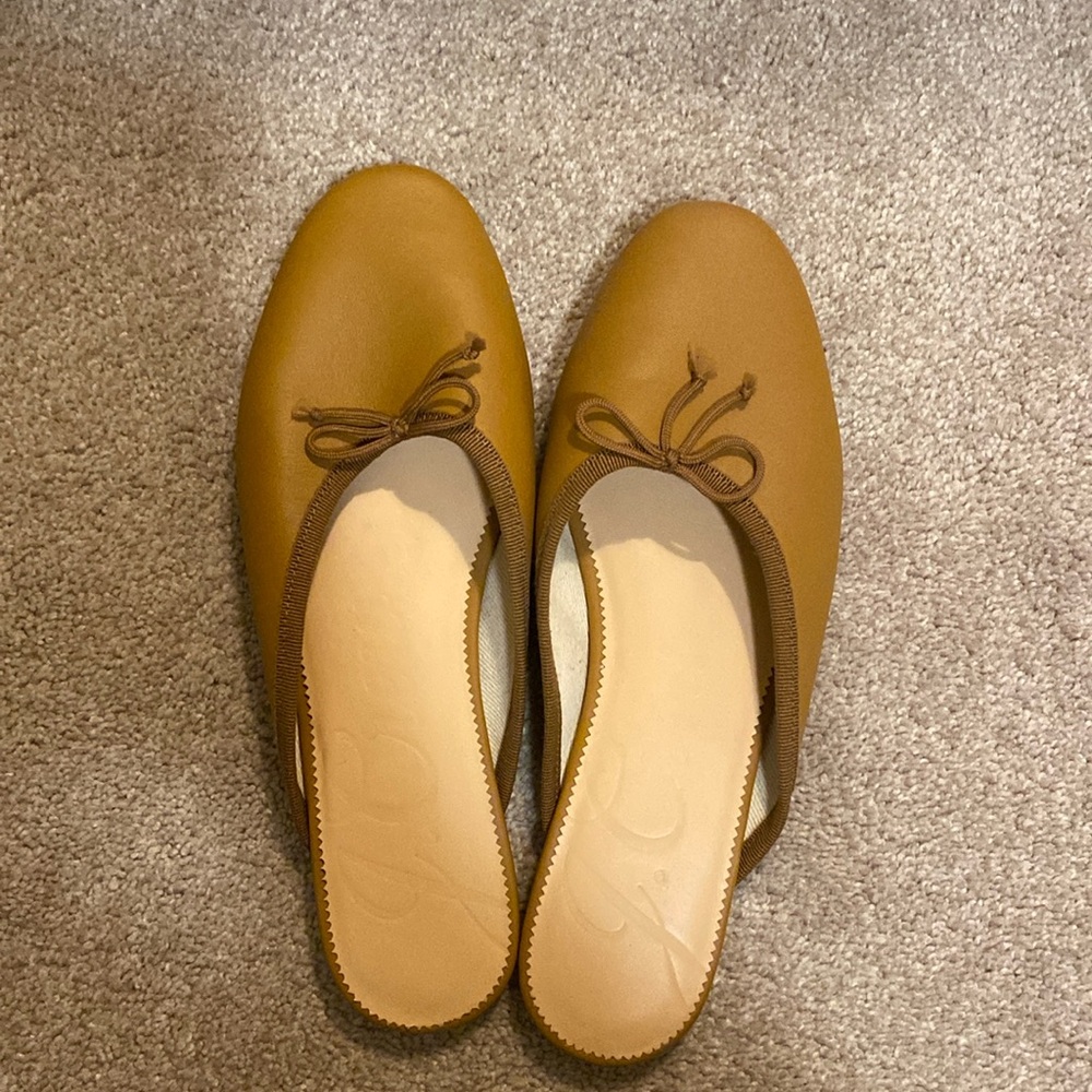 J. Crew Tan Ballet Flat Slides with bow